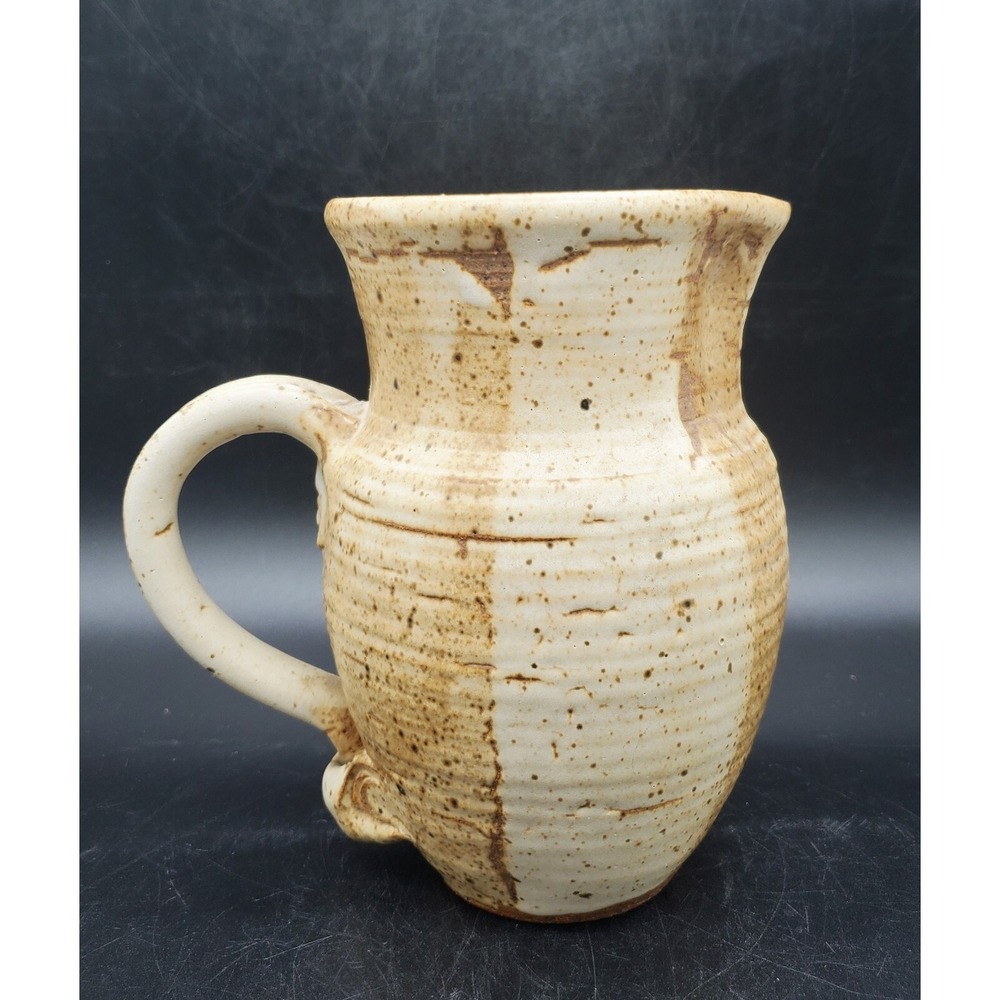 Vintage Studio Art Pottery Stoneware Pitcher Speckled Glaze Earthtones 7" Signed